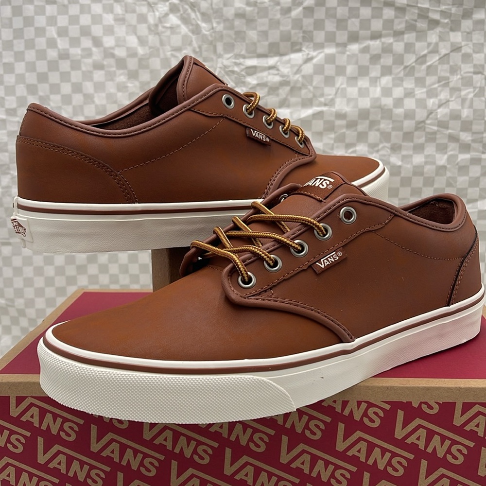 Vans Men’s Brown Leather Sneakers White Accents Atwood (Leather)Brown/Mashmallow - Picture 9 of 16